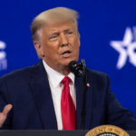 Donald Trump speaking at a conference